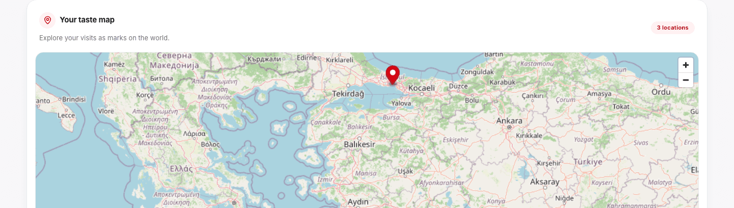Visits added in Tatlas appearing as points on the world map